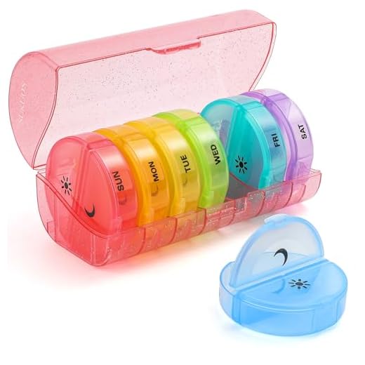 Sukuos Weekly Pill Organizer 7 Day 2 Times a Day, Large Daily Pill Box Easy to Open, Portable AM PM Pill Case for Medicine/Vitamin/Fish Oil/Supplements (Glitter Pink)