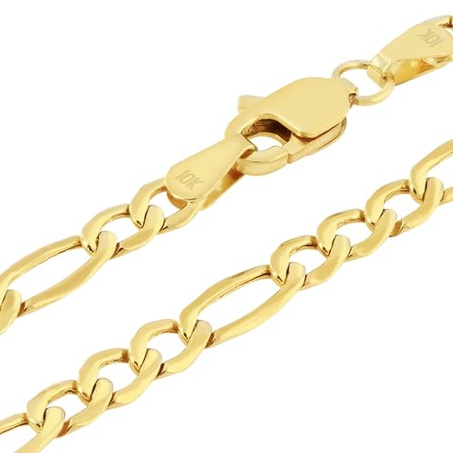 Nuragold 10k Real Yellow Gold Figaro Link 3.5mm Chain Necklace (16'-30') Italian Jewelry for Men & Women - 20'