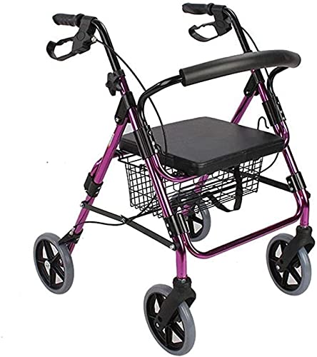DACUDA Andador de Aluminio Ligero y Plegable con Doble Freno, con Asiento y Bolsa, Altura Ajustable para Personas Mayores