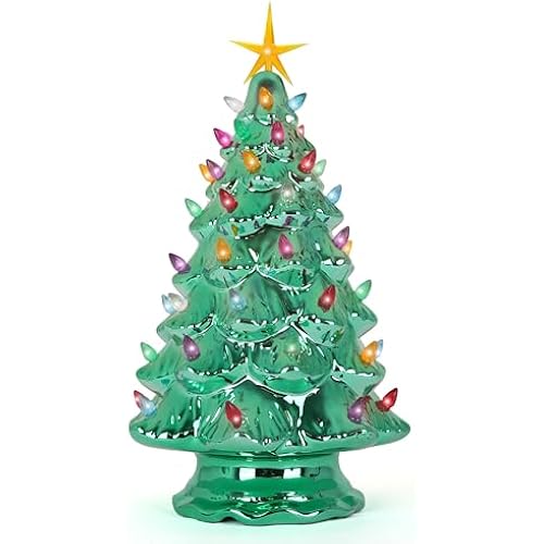 Ceramic Christmas Tree - Tabletop Tree with Lights - (15.5" Pearl Emerald)