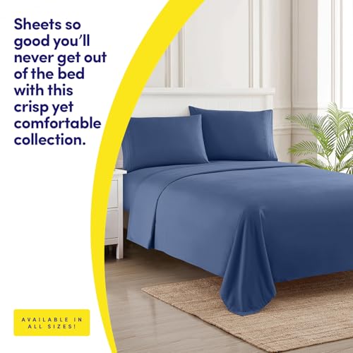 Image of 1500 Supreme Collection RV Short Queen Sheets Set, Denim Blue - Short Queen Bed Sheets for RV Camper Mattress, 1500 Supreme Collection Soft Sheets, RV Queen Size, Denim Blue