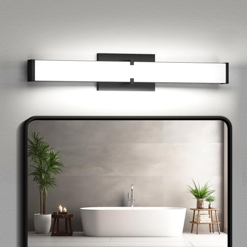 Image of HOPAI Modern Bathroom Light Fixtures 40 Inch,40W 3600 Lumen Dimmable Vanity Lights for Bathroom, 5CCT LED Vanity Light Fixture, Matte Black Lighting Fixtures ETL Certified