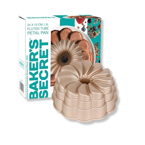 Baker's Secret for Fluted Cake Pan, Fluted Cake Pans, Perfect for Fluted Cakes, Die Cast Aluminum Cake Pans, 2 Layers Non-stick Coating, Novelty Cake Pan - The Cast Aluminum Collection (Petal)