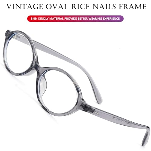 Image of AIEYEZO Small Oval Blue Light Glasses for Women Fashion Retro TR90 Oval Frames Computer Screen Glasses (Clear Grey)