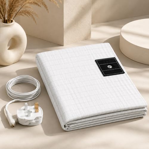 Grounding Bed Sheet 68×132 cm | Earthing Sheet with 10% Premium Silver Fibre & Soft Cotton | Grounding Mat for Bed with UK Plug & Grounding Cable | Grounding Sheets UK