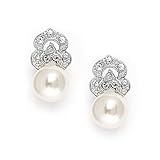 Mariell Clip On Pearl Bridal Earrings with Art Deco Vintage Wedding Style - Cream Pearls & Pave CZ Accent