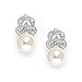 Mariell Clip On Pearl Bridal Earrings with Art Deco Vintage Wedding Style - Cream Pearls & Pave CZ Accent