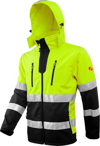 ACE Neon Veste de sécurité - Veste de sécurité softshell robuste avec réflecteurs et capuche amovible - EN ISO 20471 - Jaune - L