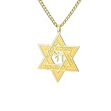 OATHCAF Collar Estrella de David Acero Inoxidable Colgante Inscripciones Hebreo Joyería Seis Puntas Estrella Accesorios Fe Judía Regalos (Chapado en oro)