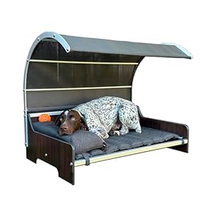 Foreman Elevated Outdoor Dog Bed with Canopy – Water Resistant Raised Pet Bed, Foldable Travel Mattress & Bolstered Pillow Included (Giant, Tosca)