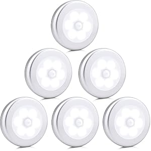 6 Pack Motion Sensor Lights, Draadloze Batterij Aangedreven Automatische Nachtlampje met 3M Zelfklevende Pads die overal blijven plakken of gebruik magneet, Kasten Garderobe Kast Hal Trappen
