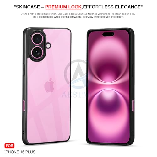 Image of AESTMO iPhone 16 Plus Back Cover | 360 Protection | Crystal Clear Hard Back Transparent | Bumper Case for iPhone 16 Plus (PC+TPU, Black Bumper)
