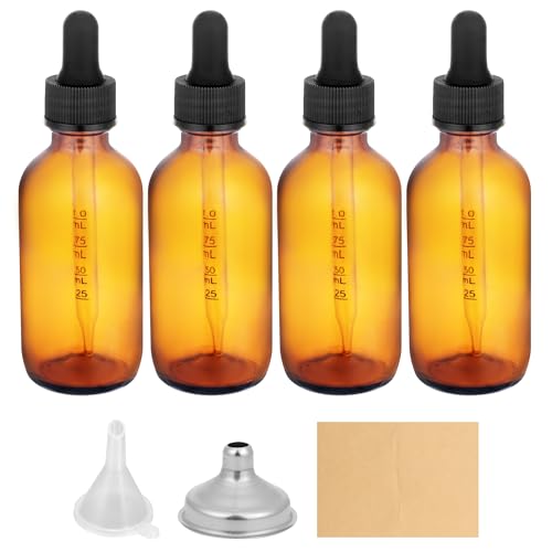 Yadream 4 pack, Leak-Proof Glass Dropper Bottles,2 OZ Bottles with Measured Dropper for Storage and Travel