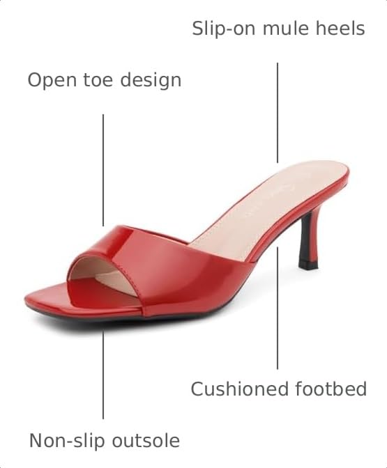Image of Shoe Land Women's Low Heels Stiletto Heeled Slides, Open Toe One Band Slip-On Heeled Mules - Dressy Heeled Sandals for Prom, Party Wedding and Vacation