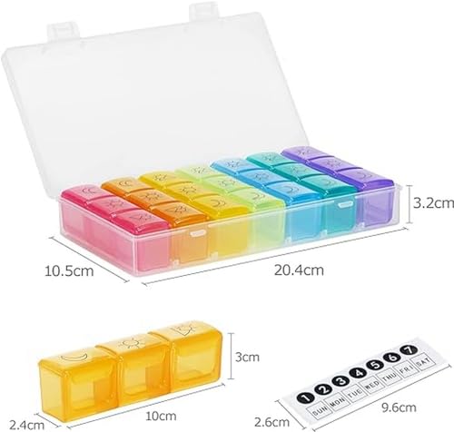 Billybath Pillendoosje voor 7 dagen, weekoverzicht, voor de kleine ochtend, middagavond, draagbaar, met drie grote aparte vakken voor medicijnen, vitaminen, calciumtabletten enz. - Afbeelding 3