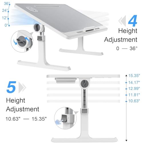 Image of Yorten Laptop Desk for Bed, Adjustable Beds Table with USB Charge Port Foldable Lap top Table with Storage Drawer, Portable Laptops Bed Desk Tray for Eating Working Writing Reading