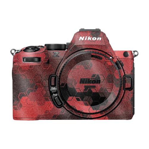 Image of Glossy Glitter Camera Skin Compatible with Nikon Z5 II (2025) - Red Hexa Camo - Premium 3M Vinyl Protective Wrap Decal Cover - Easy to Apply | Crafted in the USA by MightySkins
