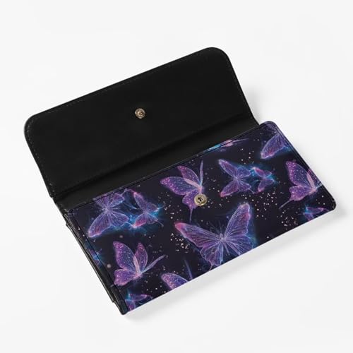 Image of AFPANQZ Galaxy Butterfly Womens Wallets, Leather Trifold Multi Card Holder Slots Wallet, Elegant Clutch Long Purse for Women Ladies Travel Purses with Phone Holder Zip Coin Pocket, Purple Black