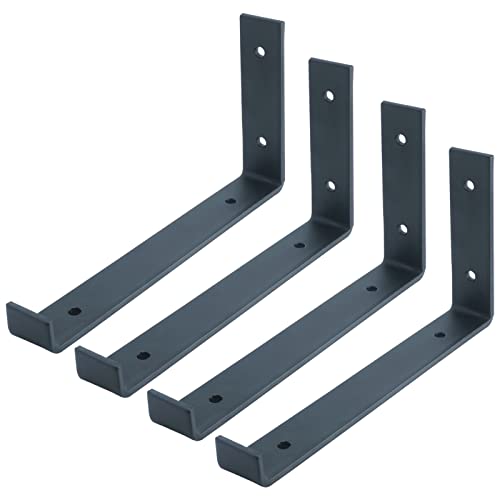 Ouvin Robuste Regalhalterungen, 5 mm dick, L-Wandhalterungen mit Lippe, industrielle Regalhalterungen für Regalstützen (20,3 cm), Schwarz Cover