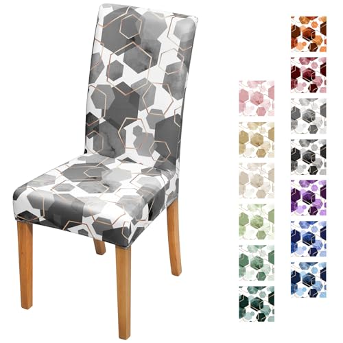 Gibelle Dining Room Chair Covers Set of 6, Soft Stretch Kitchen Chair Covers Slipcover Protector, Removable Washable Geometric Parson Chair Covers 6 Pack, Grey