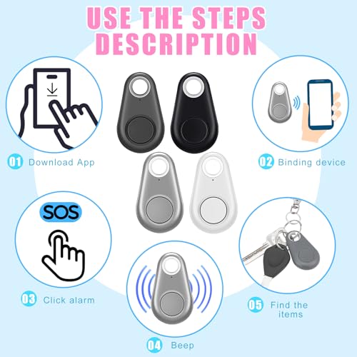 Flutesan 8 Packs Portable GPS Tracking Mobile Tracking Anti Loss Smart Device Key Finder Locator GPS Tracker Device for Pets Dog Cat Wallet Keychain Luggage, Alarm Reminder(Black, White, Gray) - Image 4