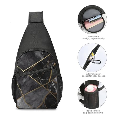 Bolso tipo bandolera negro con textura mármol para senderismo miniatura 5