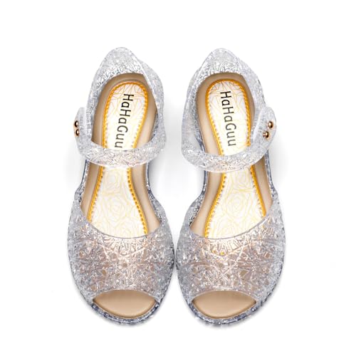 HaHaGuu Princess Jelly Flats Shoes Girls Birthday Party Heels Snow Queen Cosplay Costumes Dress Up Sandals for Toddler Little Girls Big Kids