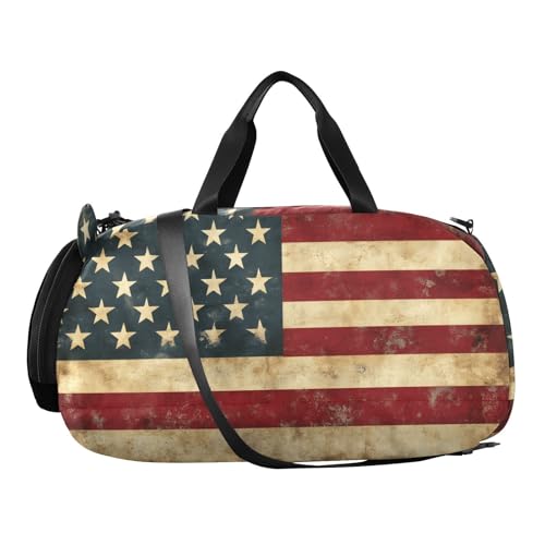 Kids Sports Duffel Bag for Boys & Girls - Retro American Flag 100% Polyester Gym Bag with Separate Shoe Compartment, Adjustable Shoulder Strap, Compact Travel & Workout Gear Bag2