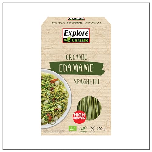 Explore Cuisine Bio Spaghetti aus Edamame (grüne Sojabohnen) – Glutenfreie Nudeln, pflanzliche Protein Pasta ohne Zusatzstoffe, ideal bei Zöliakie, wenig Kohlenhydrate, vegan, 200g