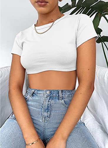 Womens Crop Tops Crewneck Y2K Summer T-Shirt Basic Short Sleeve Fitted Knit Ribbed Casual Blouse Cute Tee Shirt4