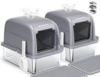 MeoWant Katzenklo Edelstahl Mit Deckel XXL,Großes Kapazität Abnehmbare Dreischichtige Geschlossene Geruchsdichte Edelstahl Katzenklo,Inklusive katzenklo Matte und Schaufel,Leicht zu reinigen (2pcs)
