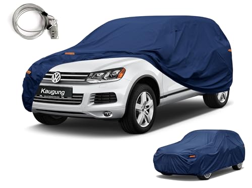 Image of Kaugung Custom Fit SUV Car Cover for Volkswagen Touareg (2004-2018), Heavy Duty Waterproof All Weather Outdoor Protection, Breathable Full Exterior Cover with Vent, Rain Sun Snow UV Proof
