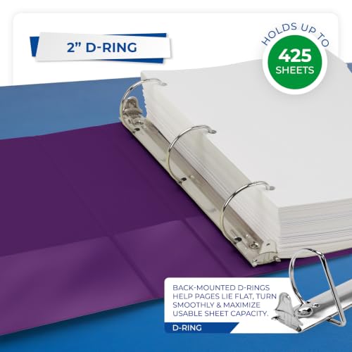 Image of Samsill Durable 2 Inch Binder, D Ring Binder, Customizable Clear View Cover, Purple, 12-Pack, Holds 475 Pages