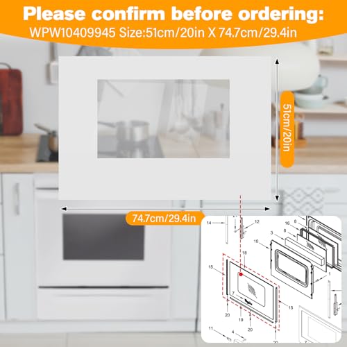 Image of WPW10409945 Outer Oven Door Glass Compatible with Whirlpool Range Oven Outer Door Glass 29.4 inch x 20 inch Stove Door Panel Replacement W10409945 2210187 AP6021059 PS11754379 EAP11754379 PD00007553