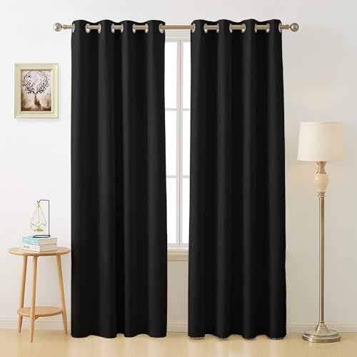 Image of Cloth Fusion 90% Blackout Door Curtains 8 Feet Long Set of 2, Room Darkening Parda with Stainless Steel Grommets for Home Decor (8x4 Feet, Black)