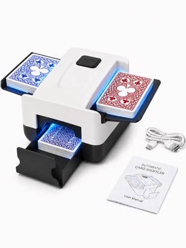 Image of Automatic Card Shuffler for Poker & UNO, 2-Deck Electric Low Noise Battery Operated Machine, Portable Professional Shuffling Tool for Home Game Night & Blackjack,Black