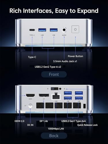 Image of KAMRUI Hyper H2 Mini PC with Intel Core 14450HX (10C /16T, up to 4.8GHz), 32GB RAM 1TB NVMe SSD, Triple 4K, HDMI, DP, USB-C, Ethernet, Mini Desktop Computer for Office, Business, Gaming