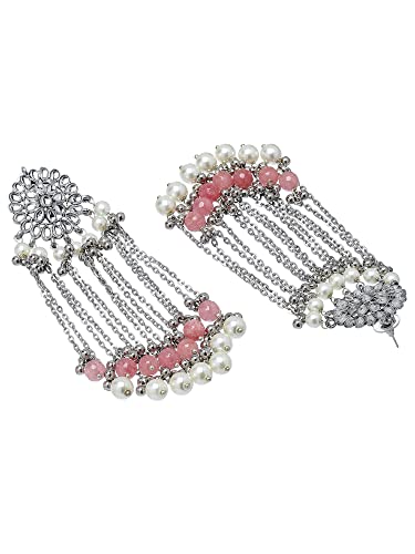 Image of Karatcart Kundan Tassel Earrings for Women (Pink and Green Beads)