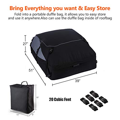 Car Top Carrier 20 Cubic Feet Waterproof Cargo Carrier Heavy Duty Traps Rooftop Cargo Carrier for All Vehicles Cargo Bag Storage Luggage
