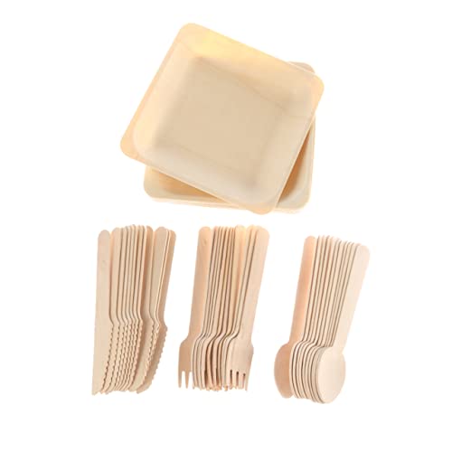 NOLITOY Wooden Dinnerware Sets 48pc Silverware Set Party Supplies Disposable Cutlery Salad Forks Wood Forks Spoons