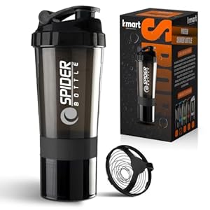 K-MART Protein Shaker Bottle 500ml with Extra Compartment | BPA-Free Protein Bottle Shaker for Protein Shakes | Leak Proof & Dishwasher Safe | Protein Shake Gym Bottles for Men & Women (Black)