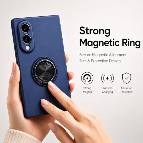 Image of amazon basics for Samsung Galaxy Z Fold 8 5G Case with Magnetic Ring Holder, 360 Rotating Bracket, Hinge Protection Slim Anti-Drop Shockproof Case (Blue)