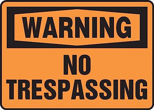 Panneau Warning No Trespassing en aluminium de 25x35 cm noir et orange