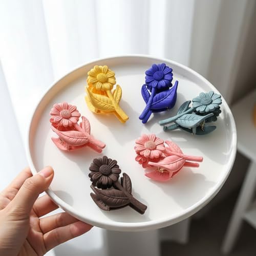Image of Korean Flower Hair Claw Clip | Strong Grip Matte Hair Clutcher for Girls & Women Multicolor - 4pc Mix Color