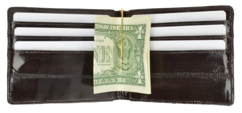 MARSHAL Eel Skin Soft Leather Bifold Wallet with Center Money Clip