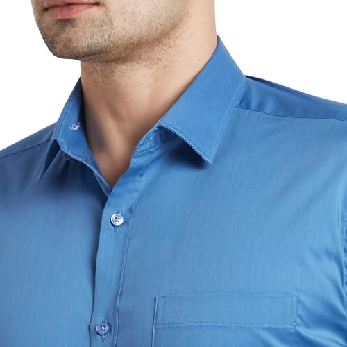 Image of Park Avenue Men's Solid Pattern Slim Fit Cotton Blend Full Sleeve Semi Cut Away Collar Formal Shirt