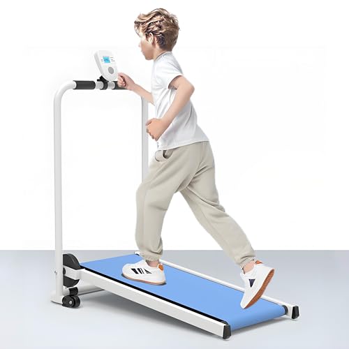 Foldable Kids Treadmill, Self Propelled Workout Tread Mill for Indoor Play Gym, Toddler Treadmills with Display, Small Exercise Equipment for 3-15 Year Old,Blue