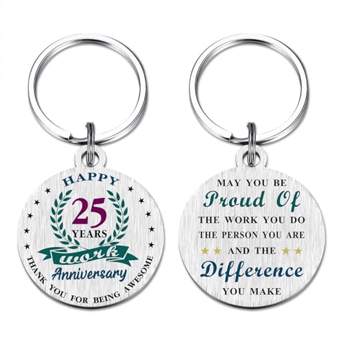 Viayen Happy 25 Year Work Anniversary Keychain Gifts for Employee Coworker- 25th Year Job Anniversary Keychain for Women Men Boss