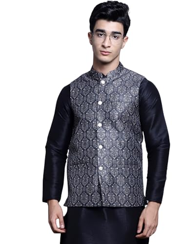Image of Maple Clothing Men's Nehru Jacket Indian Traditional Vest Brocade Waistcoat Bandhgala Festive Wedding Outfit