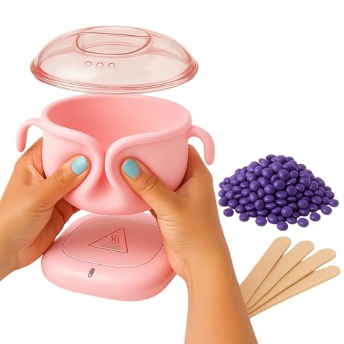 Image of Wax Heater Brazilian Stripless Painless Hair Removal For Men & Women| Electric Wax Warmer for Hard & Soft Wax, Fast Heating with Silicone Pot Liner - Portable Hair Removal Kit for Home & Salon Use, Unisex (Wax Heater - Pink, 100gm beans - Purple)